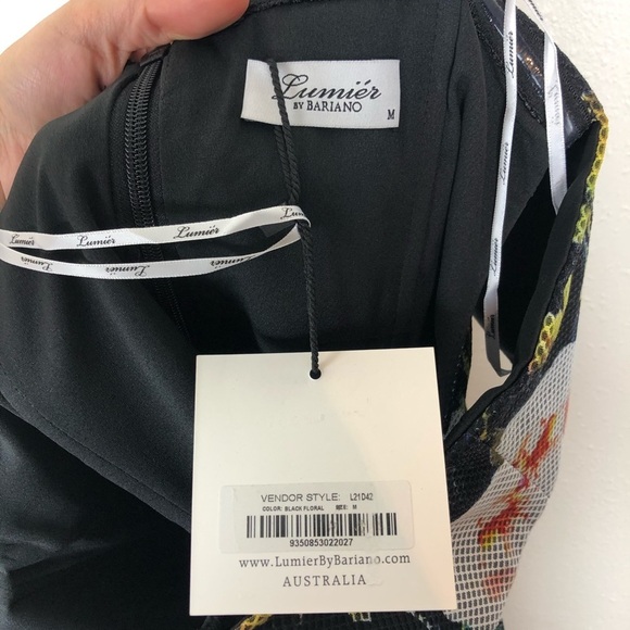 Black Floral Dress Medium Lumier by Bariano off shoulder - Picture 7 of 7